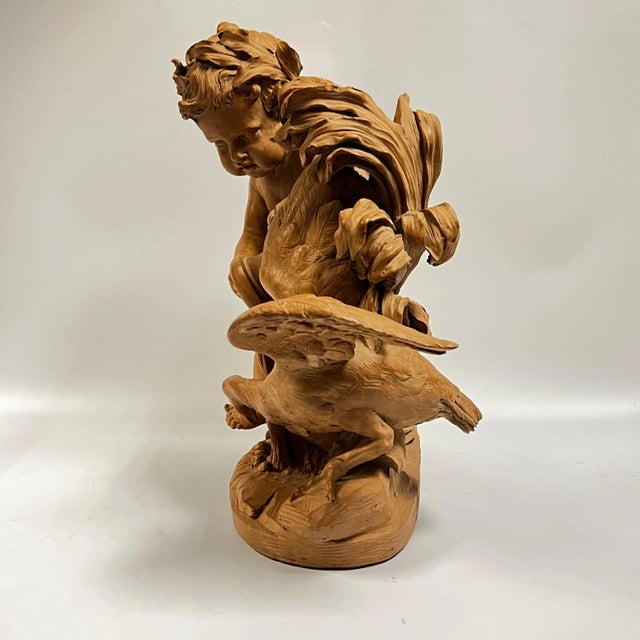 French 19 Century Putto with Swan Terracotta Sculpture in Manner of Clodion For Sale - Image 9 of 11