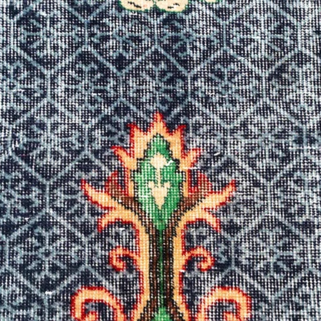Red Vintage Distressed Turkish Isparta Rug 5'6" X 9'2" Hand-Knotted Wool, Navy Green Red Rose Medallion Art Deco Design For Sale - Image 8 of 9