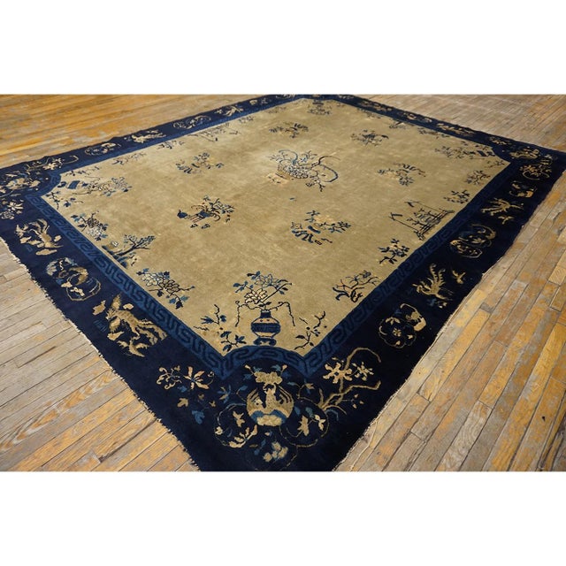 Antique Chinese Ivory 1920s Rug, Circa Date: 1920s. This exquisite example of early 20th-century Chinese weaving presents...