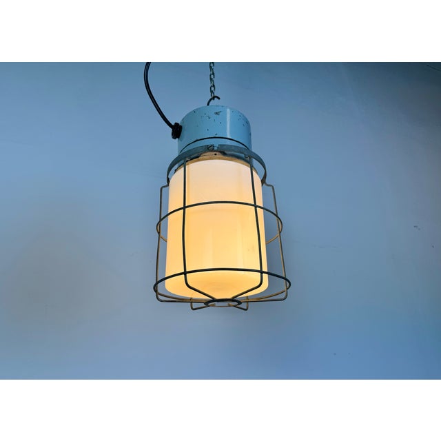Industrial Aluminium Cage Light with Milk Glass from Elektrosvit, 1970s For Sale - Image 14 of 15
