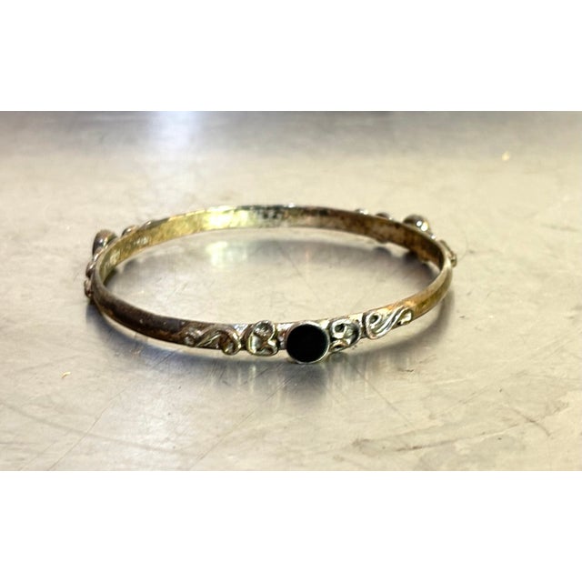 Sterling Silver & Black Onyx Bangle Bracelet For Sale - Image 6 of 7