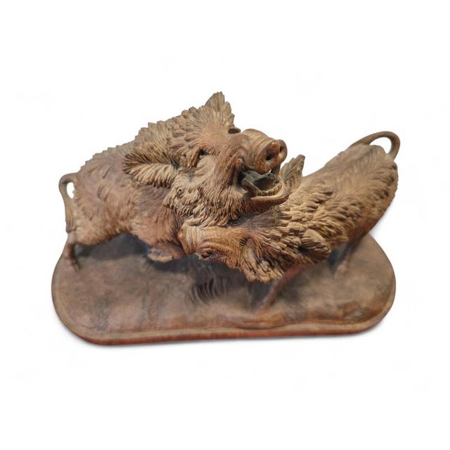 Black Forest Carved Sculpture of Two Warthogs, 1880s For Sale - Image 4 of 12