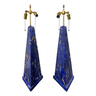 Large Lapis Lazuli Scagliola Lamps - a Pair For Sale