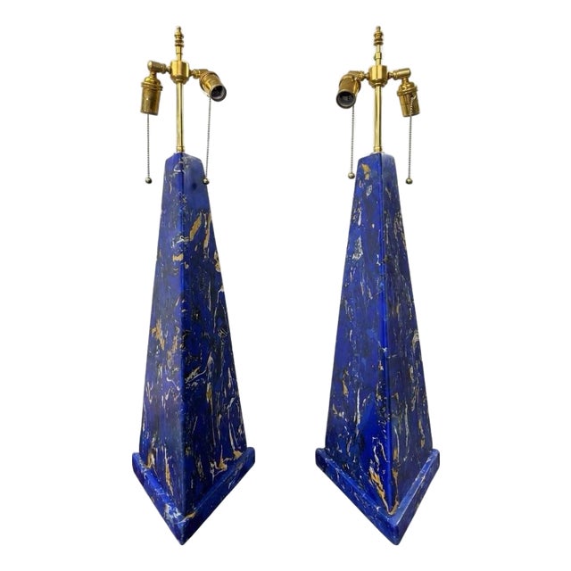 Large Lapis Lazuli Scagliola Lamps - a Pair For Sale