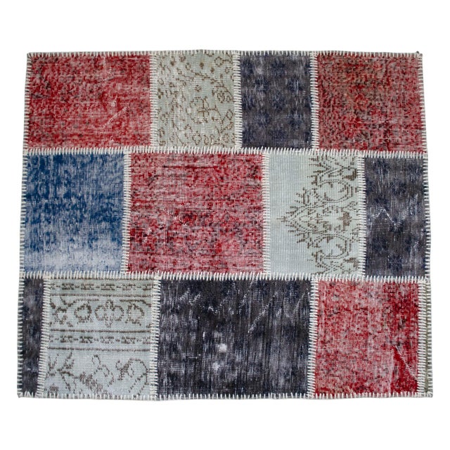 Turkish Hand Knotted Rug Handstitched Floor Art Modern Decor - 3'9"x4'5" For Sale - Image 4 of 18