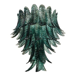 Murano Deep Green Palm Leaf Chandelier For Sale