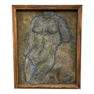 Mid 20th Century Textural Figurative Nude Painting on Plaster on Panel For Sale