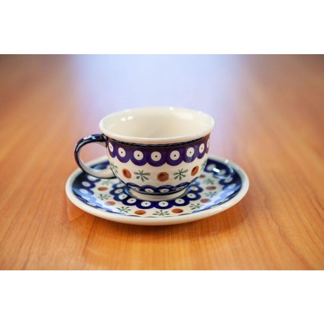 New Cups with Krokus Saucer from Zakłady Ceramiczne Bolesławiec , Set of 4 For Sale - Image 4 of 9