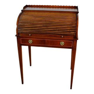 1910s Antique English Regency wm.a. Berkey Furniture Co. Mahogany Cylinder Desk For Sale