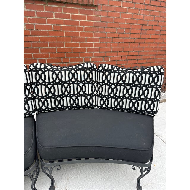 Hollywood Regency Late 20th Century Woodard Chantilly Rose Wrought Iron Outdoor Sectional Sofa with Cushions, Attributed, 2 Pieces For Sale - Image 3 of 9