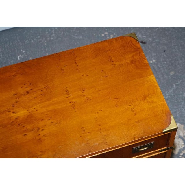 Vintage Military Campaign Yew Wood Secretaire with Brass Handles For Sale - Image 11 of 16