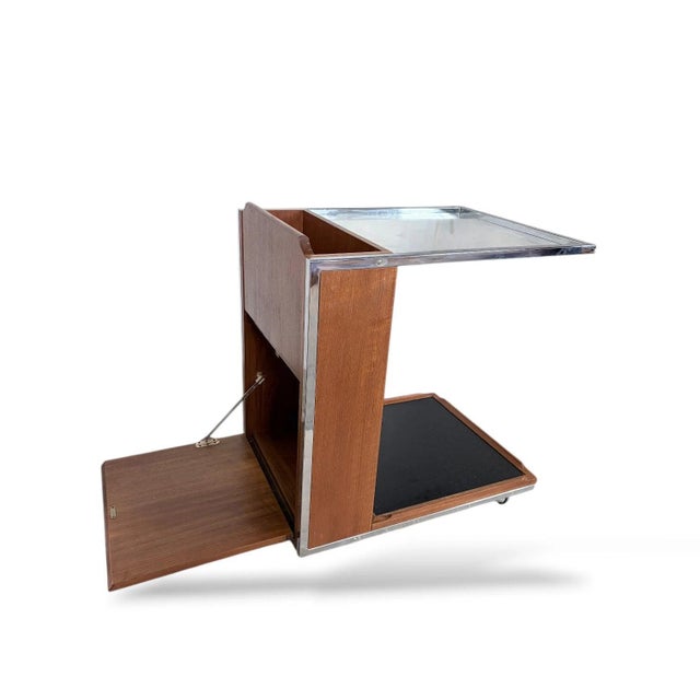 Mid-Century Bar Cart in Chrome and Teak with Storage and Castor Wheels, 1960s For Sale - Image 6 of 7