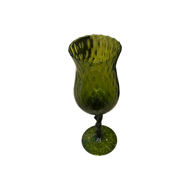 Vintage Mid Century Modern Green Empoli Glass Snifter Goblet Carafe Italian Italy 1960s For Sale In Palm Springs - Image 6 of 9