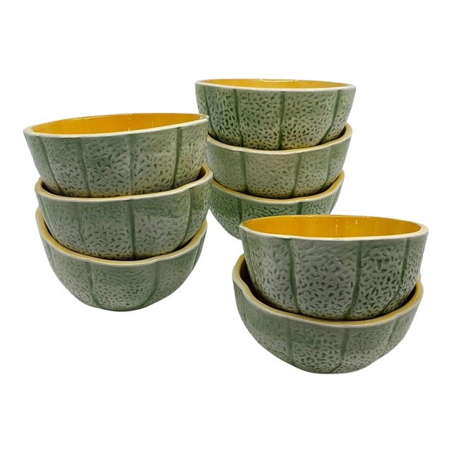 Vintage 1970s Shafford Orange and Green Cantaloupe Bowls - A Set of 8 For Sale