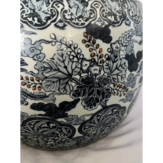Large 20" Vintage Japanese Blue & White Porcelain Phoenix Jardinière - Signed For Sale - Image 13 of 18