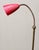 Vintage 1950s Atomic Age MCM Mid Century Modern floor lamp with a flexible brass gooseneck and original red spun...