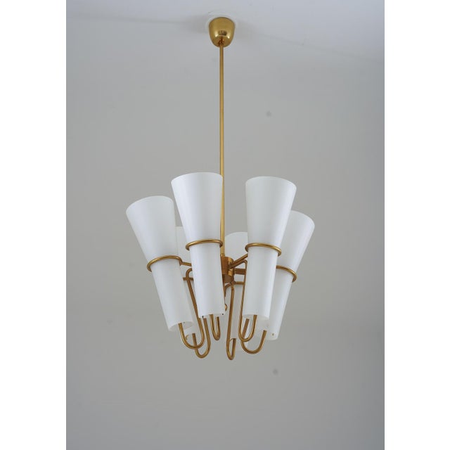 1950s Ceiling Light in Brass and Opaline Glass attributed to Hans-Agne Jakobsson, 1950s For Sale - Image 5 of 15