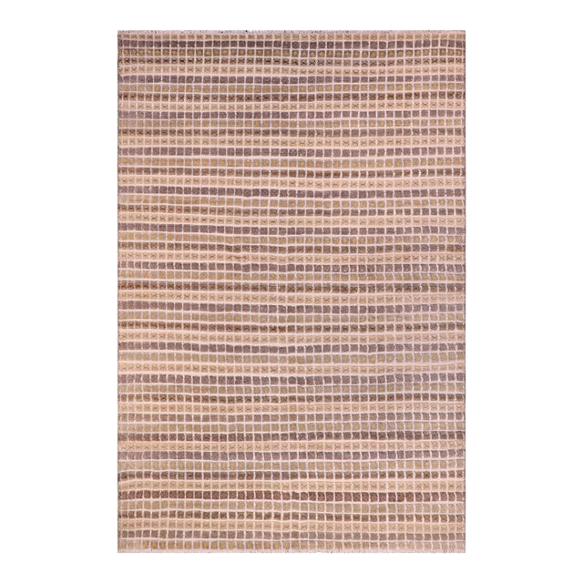 Nomadic Beige/Brown High Low Wool&Silk Rug - 7'10'' X 10'1'' For Sale