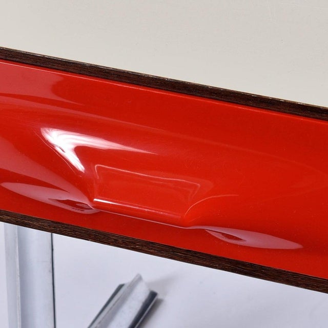 1970s DF-2000 Rosewood Chrome Red Plastic Drawer TV Stereo Console from Raymond Loewy For Sale - Image 5 of 13