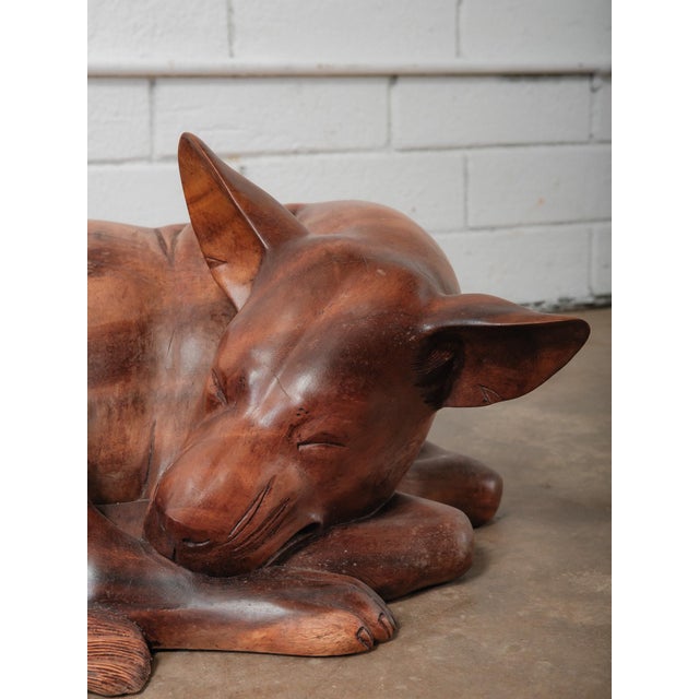 Hand-Carved Wooden Sleeping Dog Sculpture in Curled Resting Pose For Sale In Greensboro - Image 6 of 6