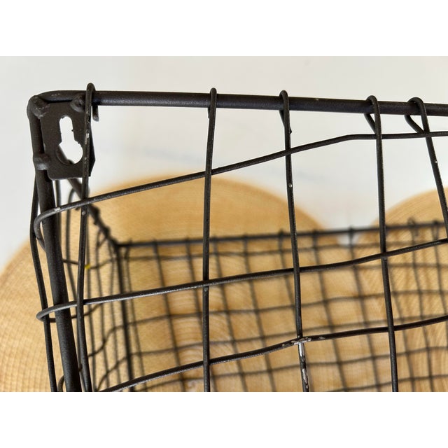 Dark Gray 1930's Large Antique French Wirework Crimped Wire and Metal Wall Pocket Hanging Basket For Sale - Image 8 of 9