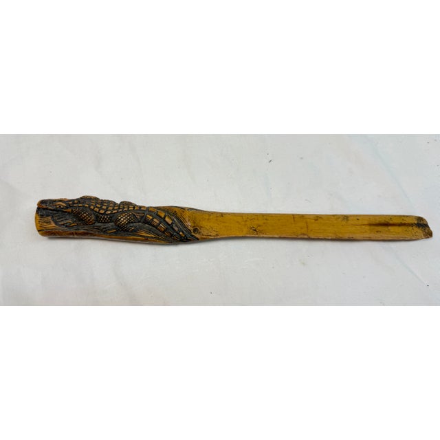Antique Hand Carved Wood Alligator Folk Art Page Turner Letter Opener Sculpture For Sale - Image 11 of 13
