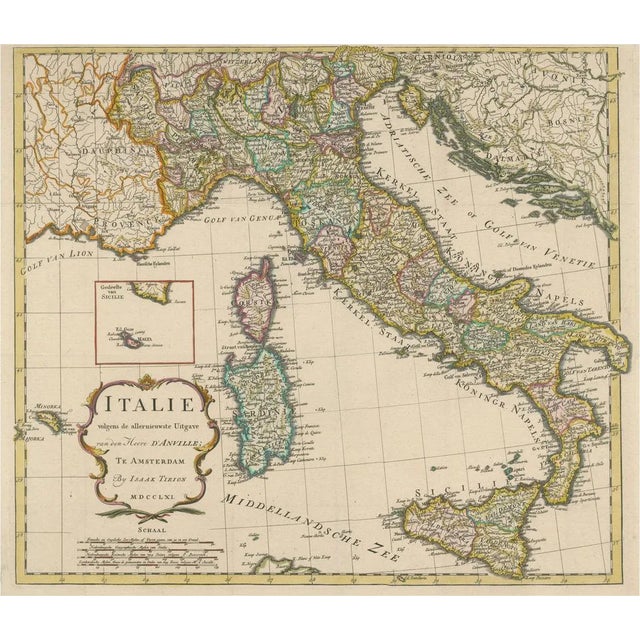 Antique Map of Italy and Surrounding Islands, 1761 For Sale