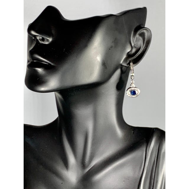 Blue 0.7 Ct Natural Blue Sapphire & 0.75 Ct Diamond Huggie/Drop Earrings 14Karat Gold For Sale - Image 8 of 18