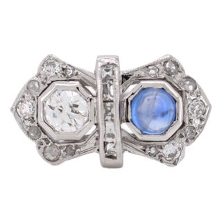 1920s French Art Deco "Toi Et Moi" Ring – Sapphire, Diamonds, Size 6.75 For Sale