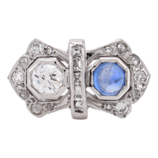 1920s French Art Deco "Toi Et Moi" Ring – Sapphire, Diamonds, Size 6.75 For Sale