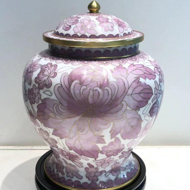 Traditional Vintage Cloisonné Enamel Ginger Jar With Lid & Wooden Stand For Sale - Image 3 of 8
