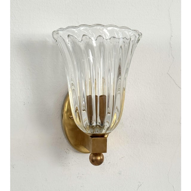 Vintage Italian Brass and Murano Glass Wall Sconces, 1990s, Set of 2 For Sale - Image 3 of 17