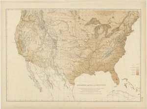 Antique Hypsometric Map of the United States by Walker, 1874