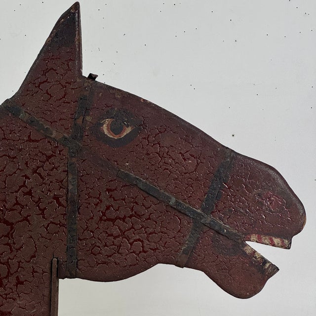 Stupendous Antique 19th Century Horse Head Wood Trade Sign With Hand Painting Details & Metal Harness For Sale - Image 11 of 18