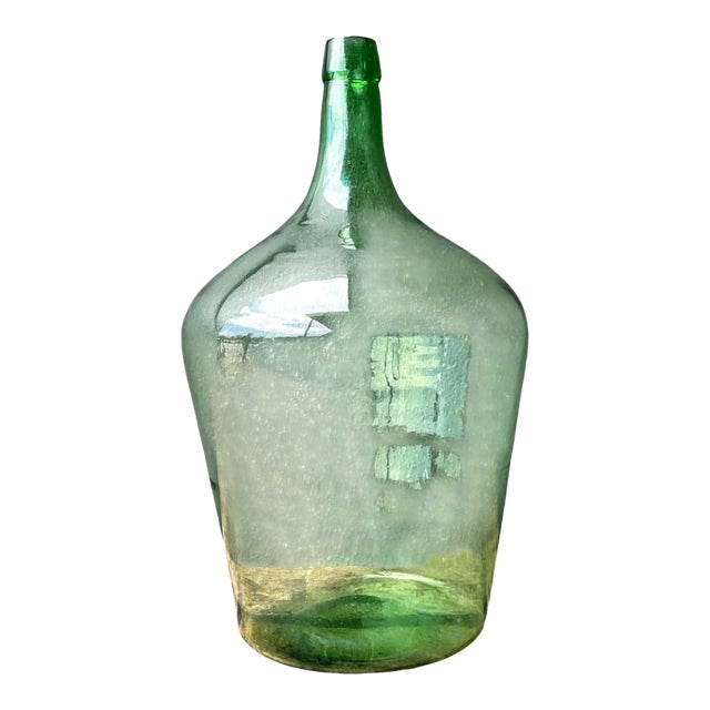 Vintage Green Glass Demijohn Bottle For Sale
