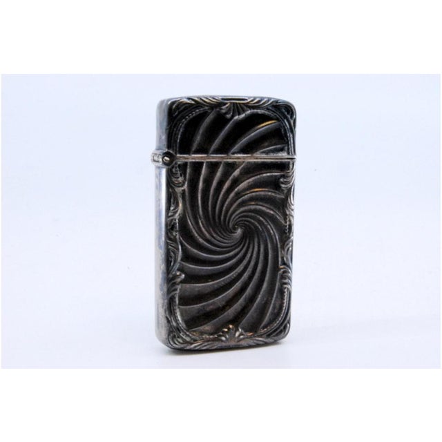 Metal Silver Matchbox with Reliefs and Central Vortex For Sale - Image 7 of 10