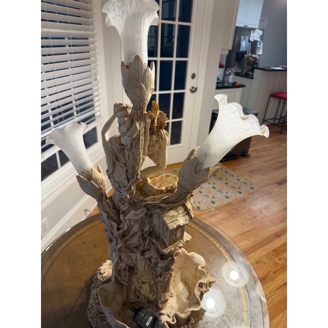 1970s Vintage Art Nouveau Style Figural Nymph Water Fountain Lamp - Fully Functional For Sale - Image 5 of 7