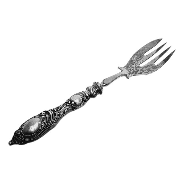 Clasicisst Silver Roast Fork, France, 1880s For Sale