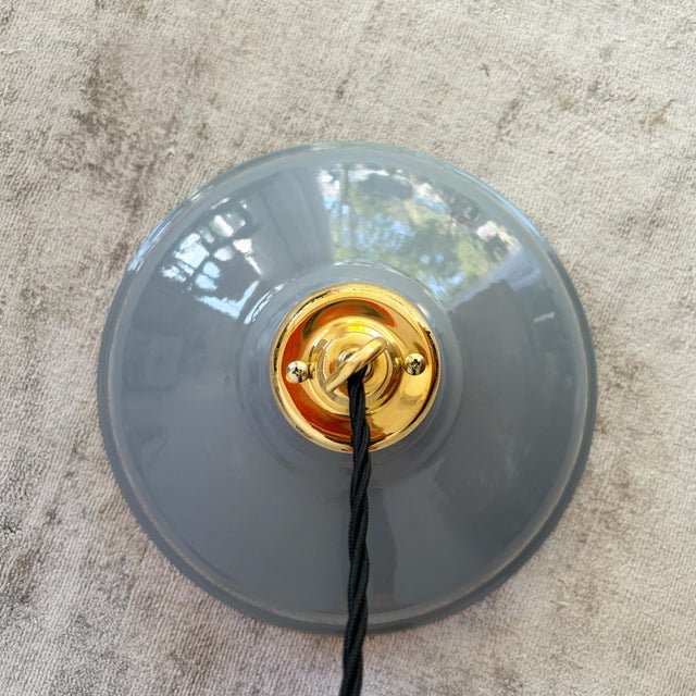 Industrial Grey Enamel Pendant Light, 1950s For Sale - Image 10 of 17