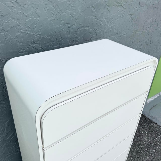 Postmodern Postmodern White Gloss Laminate Waterfall Highboy Dresser For Sale - Image 3 of 11