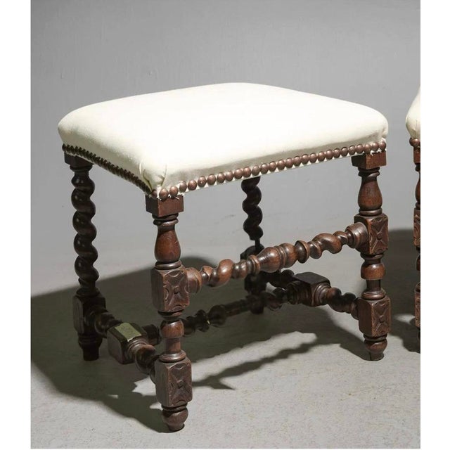 Pair of Louis XIII Style French Twist Oak Stools For Sale - Image 4 of 5