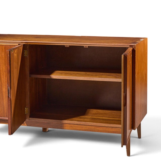 Merton Gershun for American of Martinsville Mid Century Walnut and Cane Credenza and Hutch For Sale - Image 11 of 14