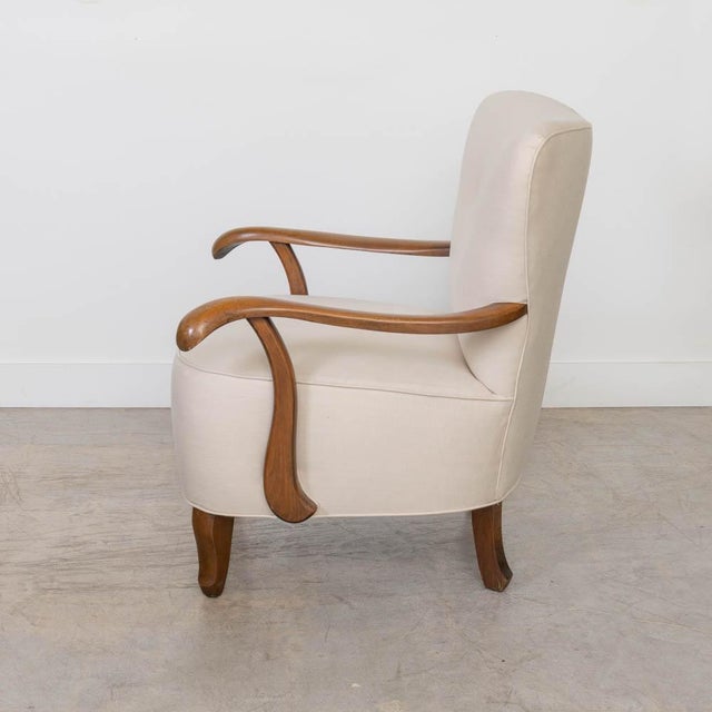 Wood 1930s French Linen Armchair For Sale - Image 7 of 13