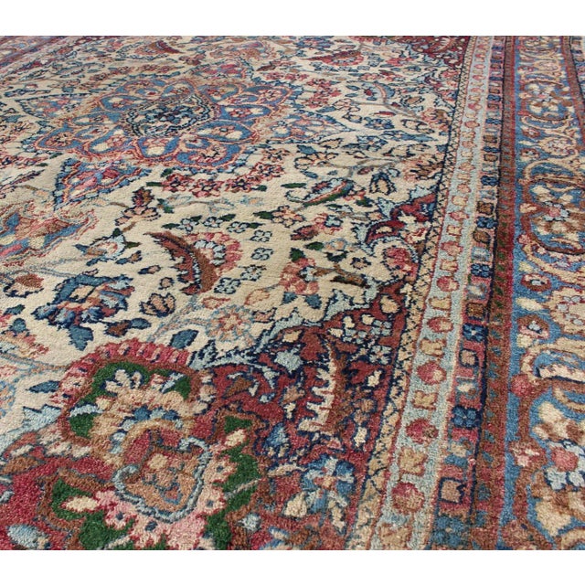 1910s Detailed Antique Lavar Kerman Rug With Floral Design in Ivory Background For Sale - Image 5 of 7