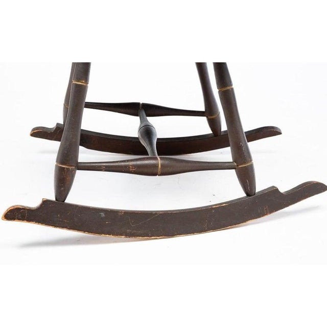 Folk Art 19thc Original Painted Bow Back Windsor Rocker With Stenciled Top Rung For Sale - Image 3 of 4