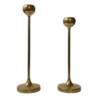 Scandinavian Modern Tulip Candlesticks in Brass, 1960s, Set of 2 For Sale