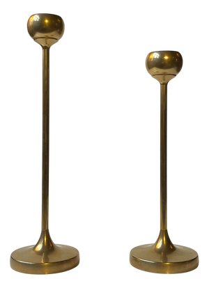 Scandinavian Modern Tulip Candlesticks in Brass, 1960s, Set of 2