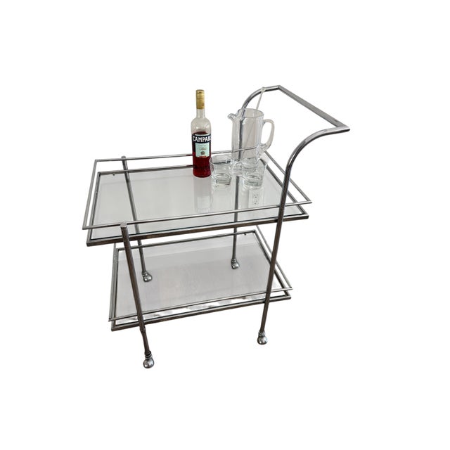 1970s 1970s Chrome and Glass Bar Cart For Sale - Image 5 of 11
