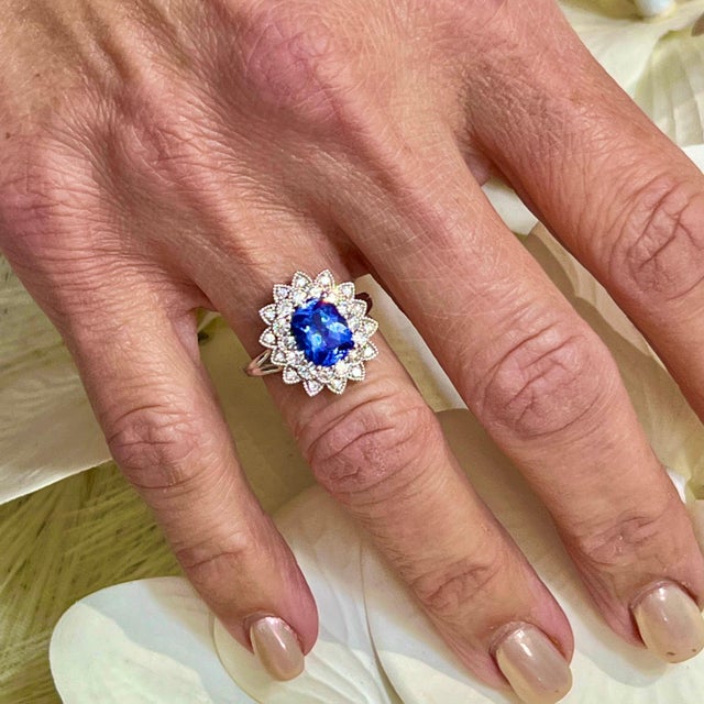 Natural Tanzanite Diamond Ring 6.5 14k W Gold 2.61 TCW Certified For Sale In New York - Image 6 of 14