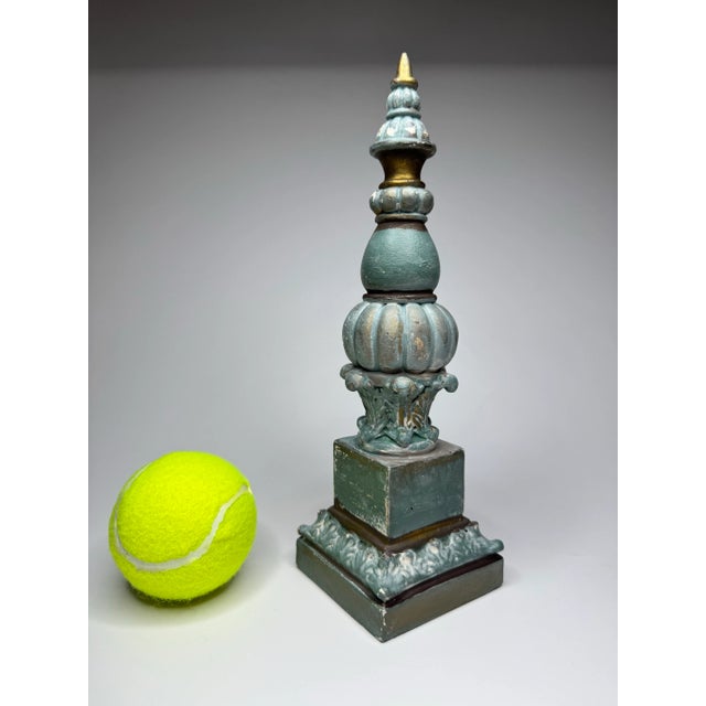 Vintage French Provincial Ornate Decorative Finial in French Blue & Gold For Sale - Image 12 of 12